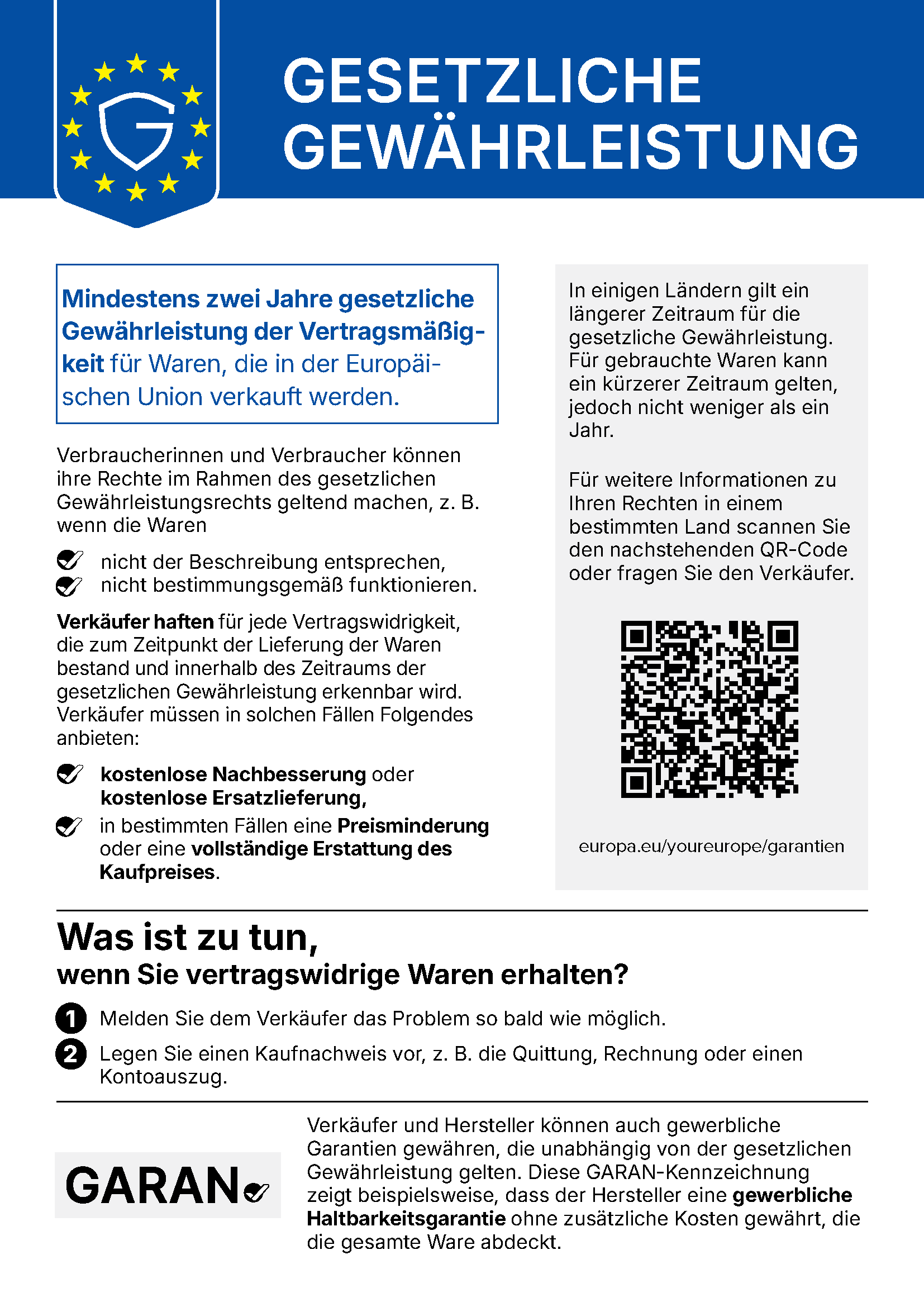 Infoblatt zu den gesetzlichen Gewährleistungsrechten