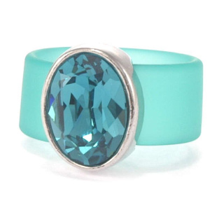 Ring Belt Kautschuk Silber plated . Crystal Indicolite