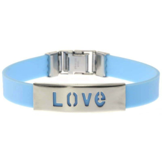 Kautschuk-Armband Blau mit Platte Edelstahl Motiv LOVE