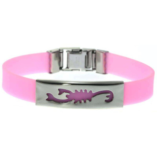 Kautschuk-Armband Pink mit Platte Edelstahl Motiv KREBS