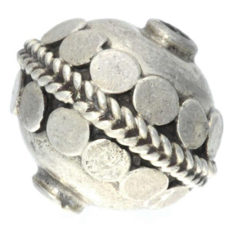Silberbead Kugel India traditional . 925 Silber patiniert . 16mm