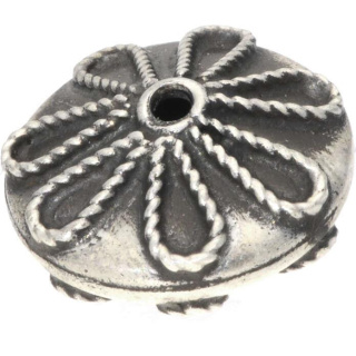 Silberbead Linse India traditional . 925 Silber patiniert . 16x9mm