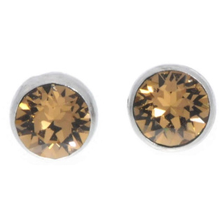 Ohrstecker Mini Silber plated . Crystal Lt. Smoked Topaz . 5mm