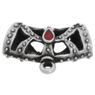 Bead Bogen mit Anhängeröse Antiksilber . Emailie Rot glänzend