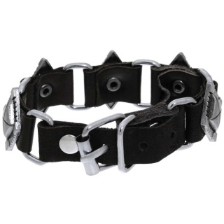 Lederarmband Schwarz aus Rindsleder mit Metallverzierung Raute