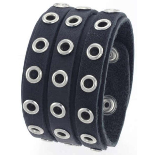 Lederarmband aus Büffelleder mit Metallverzierung Schwarz