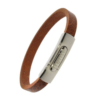 Armband . Lederarmband Long Beach Edelstahl poliert Cognac  . M01689 U 20