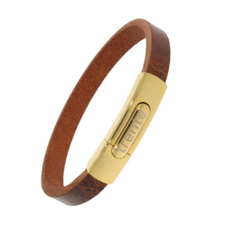 Armband . Lederarmband Long Beach Gold poliert Cognac  . M01690 U 15