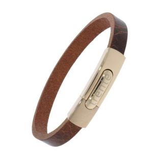 Armband . Lederarmband Long Beach Rosegold poliert Cognac  . M01691 U 15