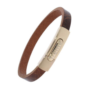 Armband . Lederarmband Long Beach Rosegold poliert Cognac  . M01691 U 18