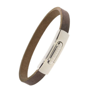 Armband . Lederarmband Long Beach Edelstahl poliert Kaffee  . M01692 U19