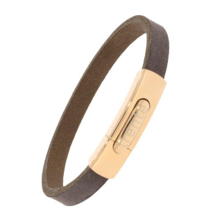 Armband . Lederarmband Long Beach Rosegold plated poliert Kaffee  . M01694 U16