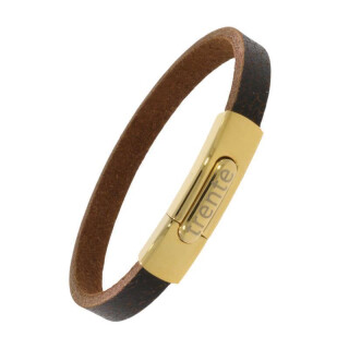 Armband . Lederarmband Long Beach Gold plated poliert Braun Retro  . M01696 U17