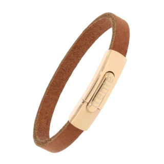 Armband . Lederarmband Long Beach Rosegold plated poliert Cognac  . M01703 U15