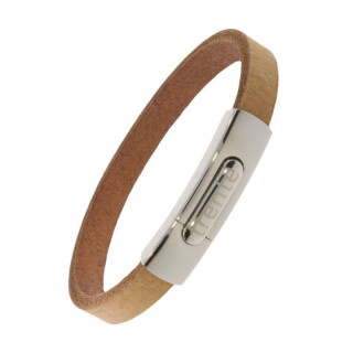 Armband . Lederarmband Long Beach Edelstahl poliert Kamel  . M01704 U19