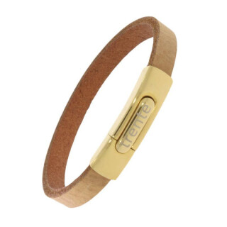 Armband . Lederarmband Long Beach Gold plated poliert Kamel  . M01705 U15