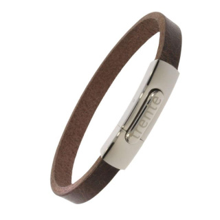 Armband . Lederarmband Long Beach Edelstahl poliert Braun  . M01707 U19