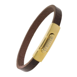 Armband . Lederarmband Long Beach Gold plated poliert Braun  . M01708 U20