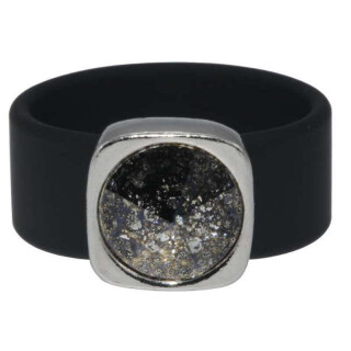 Ring Belt Kautschuk Silber plated . Crystal Black Patina Gr.54