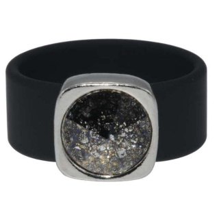 Ring Belt Kautschuk Silber plated . Crystal Black Patina Gr.56