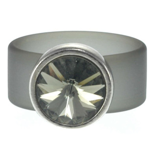 Ring Belt Kautschuk Silber plated . Crystal Black Diamond Gr.56