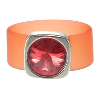 Ring Belt Kautschuk Silber plated . Crystal Padparadscha Gr.54