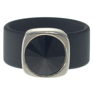 Ring Belt Kautschuk Silber plated . Crystal Jet Gr.56