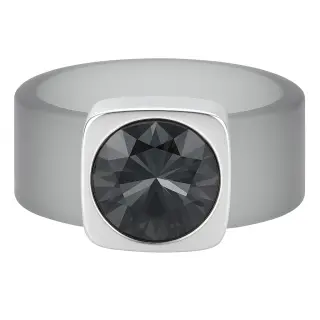 Ring Belt Kautschuk Silber plated . Crystal Black Diamond Gr.56
