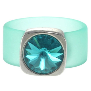 Ring Belt Kautschuk Silber plated . Crystal Blue Zircon Gr.58