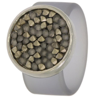 Ring Caviar Kautschuk Silber plated . Crystal Lt. Grey Opal
