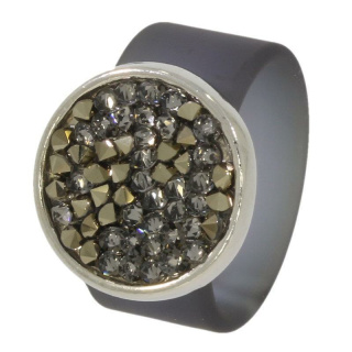 Ring Caviar Kautschuk Silber plated . Crystal Black Diamond