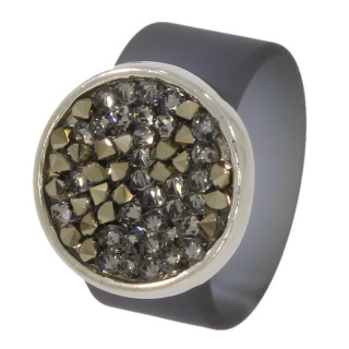 Ring Caviar Kautschuk Silber plated . Crystal Black Diamond GR58