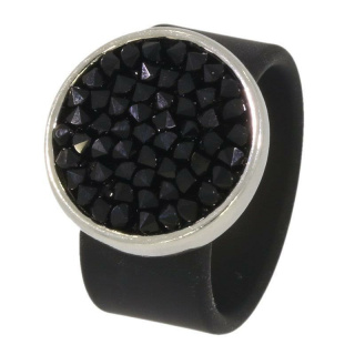 Ring Caviar Kautschuk Silber plated . Crystal Jet GR58