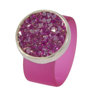 Ring Caviar Kautschuk Silber plated . Crystal Fuchsia GR58