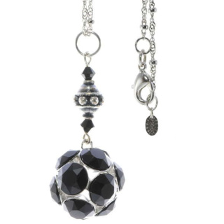 Amulettkette Aladin Silber plated . Crystal Jet Kugel 20mm (Ø) . Kette 90cm