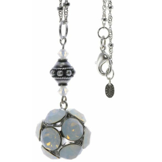 Amulettkette Aladin Silber plated . Crystal White Opal Kugel 20mm (&Oslash;) . Kette 90cm