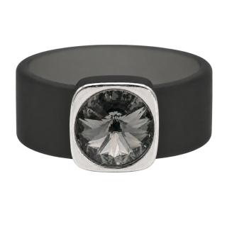 Ring Belt Kautschuk Silber plated . Crystal Black Diamond