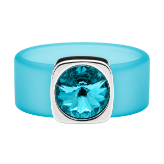 Ring Belt Kautschuk Silber plated . Crystal Blue Zircon