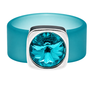 Ring Belt Kautschuk Silber plated . Crystal Blue Zircon