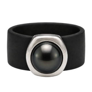 Ring Belt Kautschuk Silber plated . Perle Black Pearl