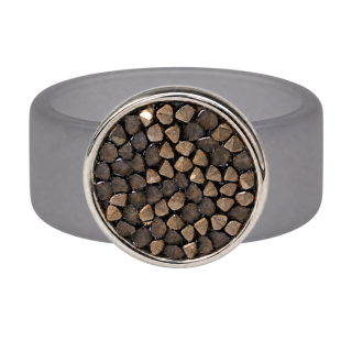 Ring Caviar Kautschuk Silber plated . Crystal Lt. Grey Opal