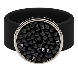 Ring Caviar Kautschuk Silber plated . Crystal Jet GR56