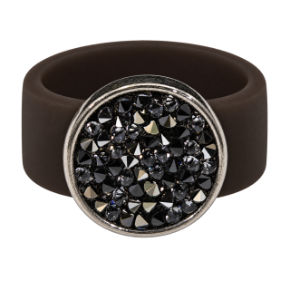 Ring Caviar Kautschuk Silber plated . Crystal Hematite Jet