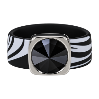 Ring Black & White Zebra Kautschuk Silber plated . Crystal Jet