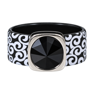 Ring Black & White Wellen Kautschuk Silber plated . Crystal Jet