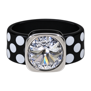 Ring Black & White Punkte Kautschuk Silber plated . Crystal Crystal