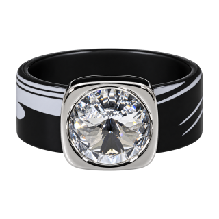Ring Black & White Zebra Kautschuk Silber plated . Crystal Crystal