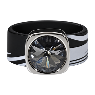 Ring Black & White Zebra Kautschuk Silber plated . Crystal Black Diamond