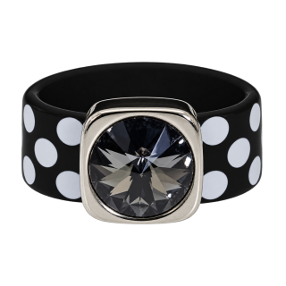 Ring Black & White Punkte Kautschuk Silber plated . Crystal Black Diamond
