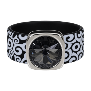 Ring Black & White Wellen Kautschuk Silber plated . Crystal Black Diamond